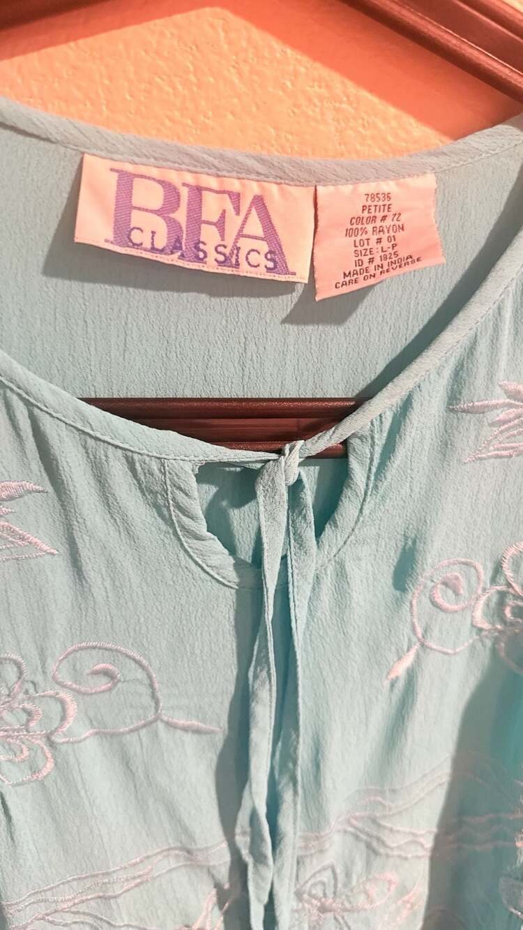 BFA Classics Vintage Aqua TurquoiseBabyBlue Sz.L Petite blouse - Picture 3 of 8